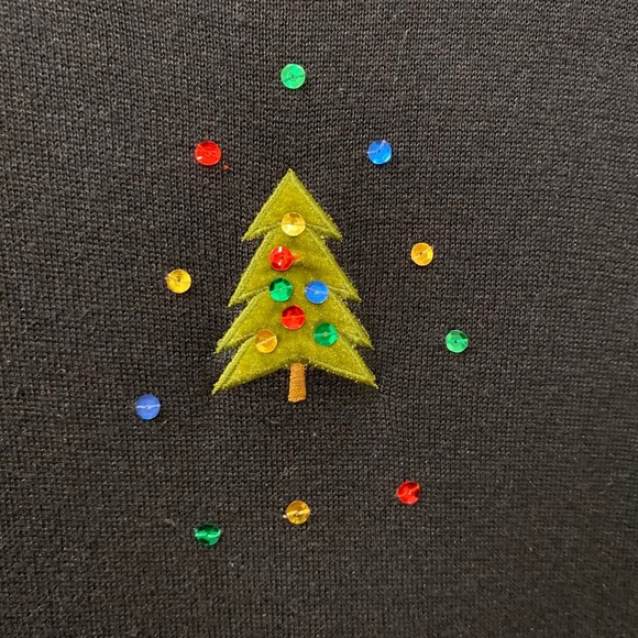 All Points Black Short Sleeve Christmas Tree Sequin Sweater Top XL Holiday Party - Picture 6 of 9